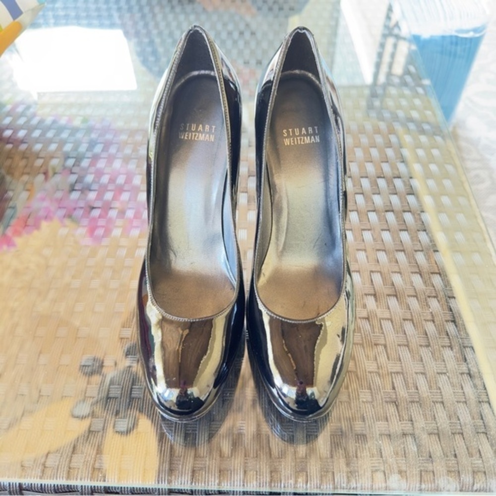 Stuart Weitzman Black Patent Leather Platform Heels Pumps size 8.5 M
